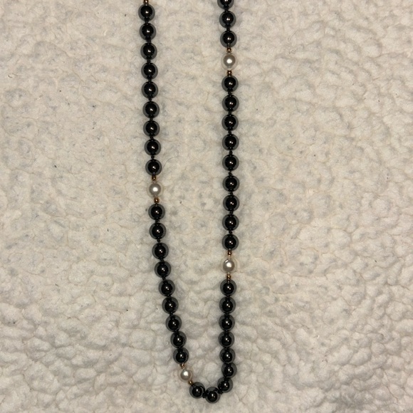 Hematite necklace with faux pearl accents. 30" in length - Picture 3 of 3